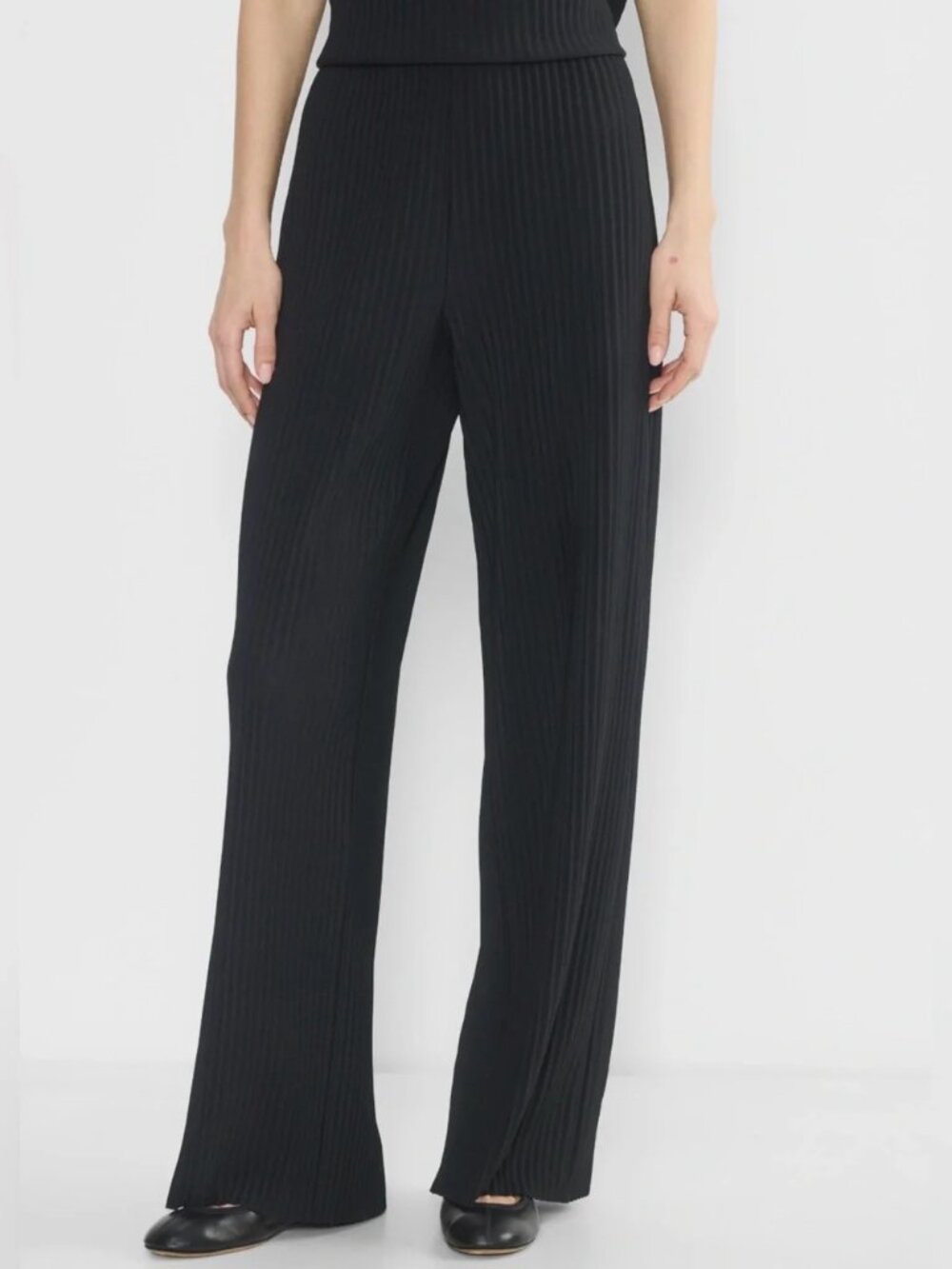 Aritzia Babaton Skilled Pant High Rise Plisse Wide Leg Black Size M